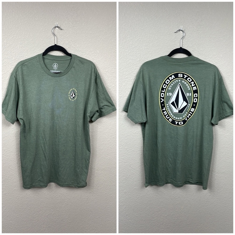 Volcom True To This Graphic Tee T Shirt Short Sleeve Green Skater Sz L